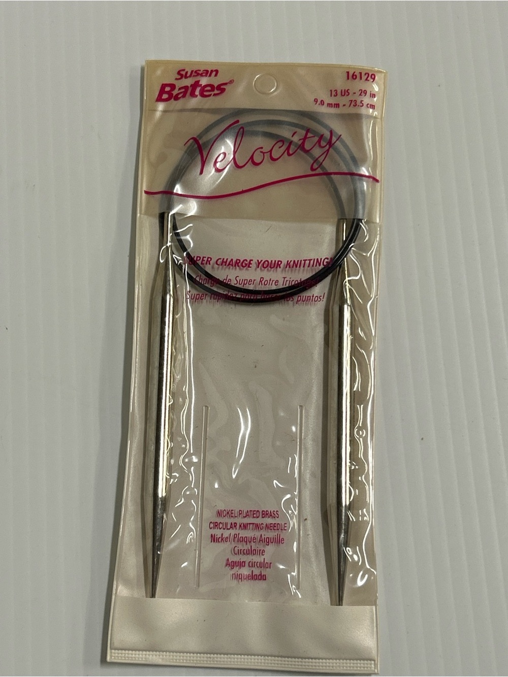 Susan Bates Velocity Circular Knitting Needle 13 US 29" 9mm 16129 Nickel Plated